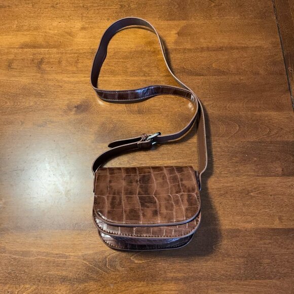 Urban Outfitters luxe saddle bag faux croc brown small - Picture 3 of 12